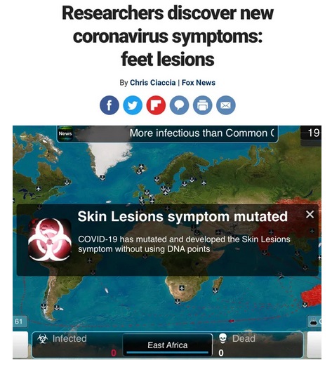 water resources - Researchers discover new coronavirus symptoms feet lesions By Chris Ciaccia Fox News 000000 More infectious than Common 19 Skin Lesions symptom mutated Covid19 has mutated and developed the Skin Lesions symptom without using Dna points 6