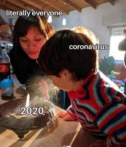 birthday candle spit meme - literally everyone coronavirus C 2020