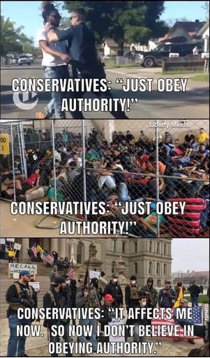 crowd - Conservatives "Just Obey Authority!" Liberty Mind's Conservatives "Just Obey Authority!" Conservatives "It Affects Me Now. So Now I Don'T Believe In Obeying Authority"