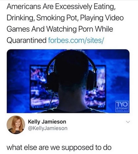 gaming room - Americans Are Excessively Eating, Drinking, Smoking Pot, Playing Video Games And Watching Porn While Quarantined forbes.comsites Tyo Totoday Kelly Jamieson what else are we supposed to do