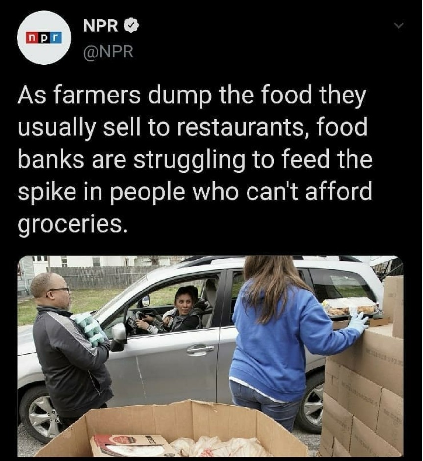 vehicle door - npr Npr . As farmers dump the food they usually sell to restaurants, food banks are struggling to feed the spike in people who can't afford groceries.