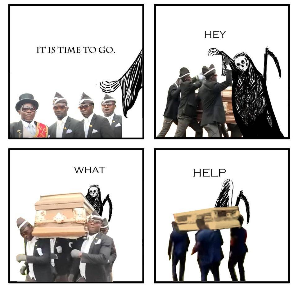 coffin dance meme - Hey It Is Time To Go What Help