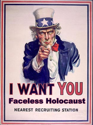 To join the Faceless Holocaust! Talk to Rocketfan! http://www.ebaumsworld.com/groups/view/79009  