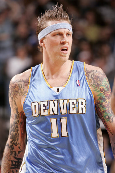 Chris Andersen of the Denver Nuggets looks on in Game Three of the Western Conference Semifinals, most likely looking for more hair gel.