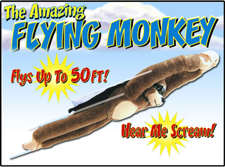 This flying stunt-monkey seems like a perfectly straightforward toy, until you spot the advertising point "Hear Me Scream!"  Apparently the Amazing Flying Monkey is designed to be used like a slingshot, so this is literally a shrieking terror beast to be fired into the faces of other kids. (It also poses as a standard toy packaged by people who don't know how to conjugate the verb "fly.") 