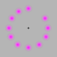 Focus on the cross in the middle. Eventually the pink dots will disappear 