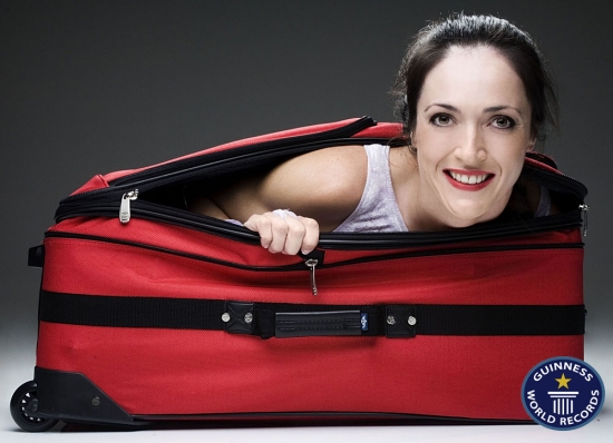 The fastest time to enter a zipped suitcase is 5.43 seconds achieved by Leslie Tipton USA