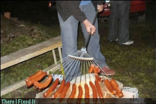 How to cook hotdogs and do lawn work at the same time