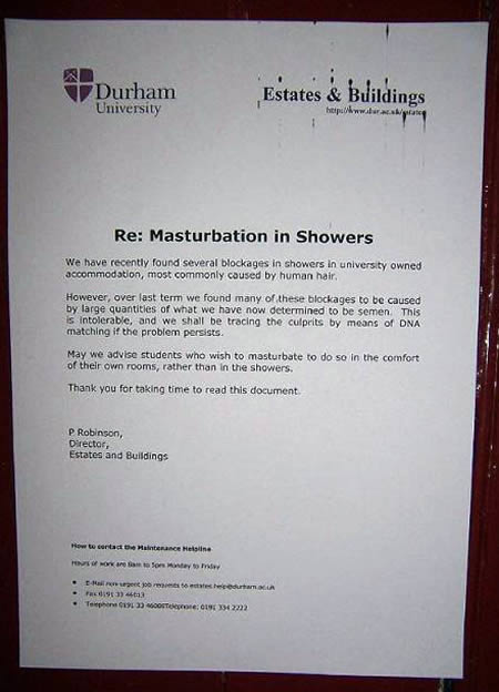 No masturbation allowed in Durham University