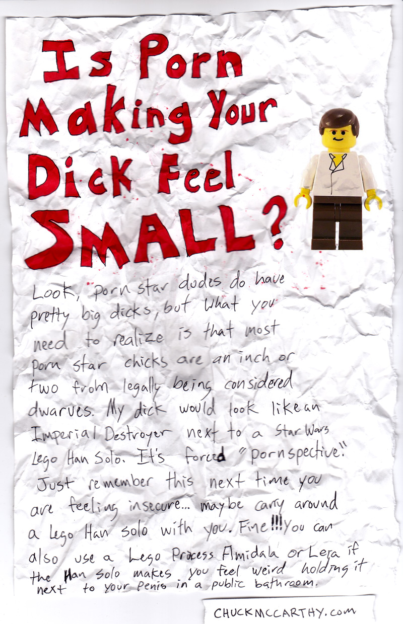 You feeling a little small? Think how Lego Han Solo feels. http://chuckmccarthy.com