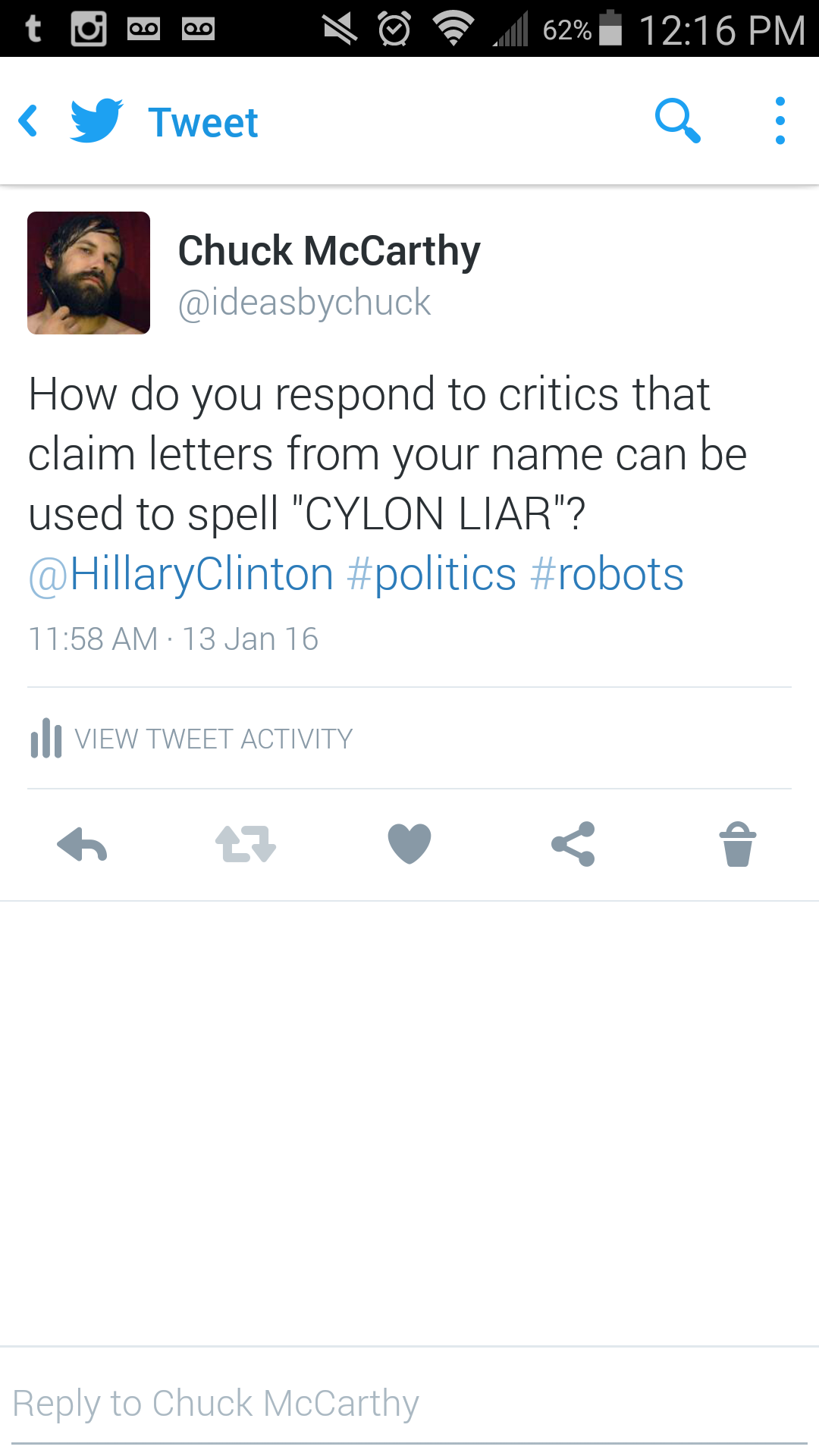 Is Hillary Clinton a Cylon? Hmmm. She hasn't responded to these questions.
