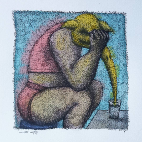 Monster Hangover - 9"x9" - mixed media on watercolor paper