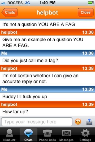 this is the funny as convo i had with helpbot A.K.A. smarterchild photo
