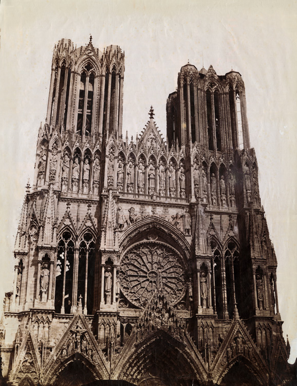 Rheims Cathedral, France - Old black and white photo of the cathedral