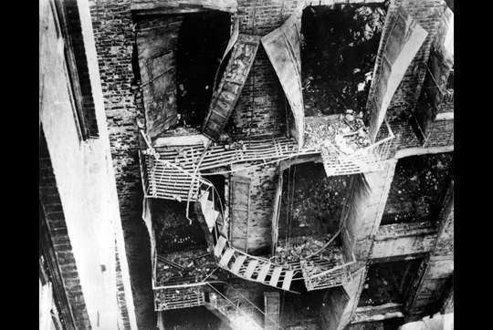 The Asch Building's single fire escape collapsed under the weight of fleeing workers and the heat of the fire. Photo source: International Ladies' Garment Workers' Union Archives, Kheel Center, Cornell University