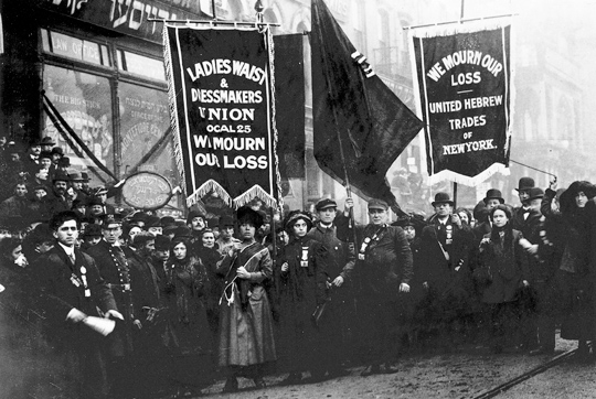 Mourners from the union that represented the Triangle employees gathered 10 days after the fire to remember the dead and call for workplace safety reforms. Photo source: International Ladies' Garment Workers' Union Archives, Kheel Center, Cornell University