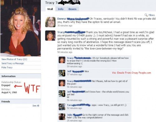 Woman forgets FaceBook allows EVERYONE to see your comments now and TOTALLY lets the world know she got some!
