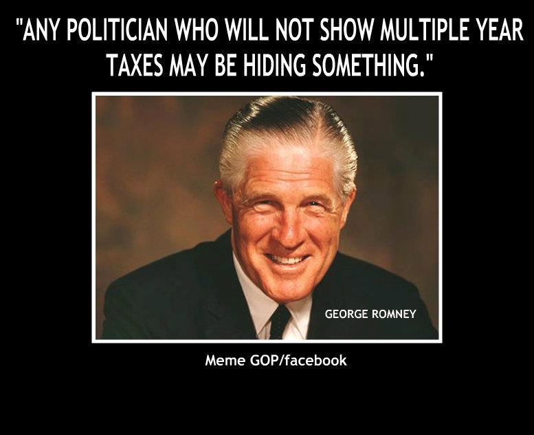 MItt Romney's Father, George Romney on Political Candidates who don't release their tax returns for consecutive years.  George Romney famously released his tax returns for 12 years.