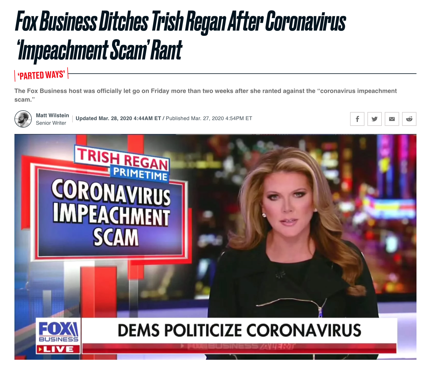 Fox News Fires Trish Regan Over COVID19 Scam, Gets Sued Anyway