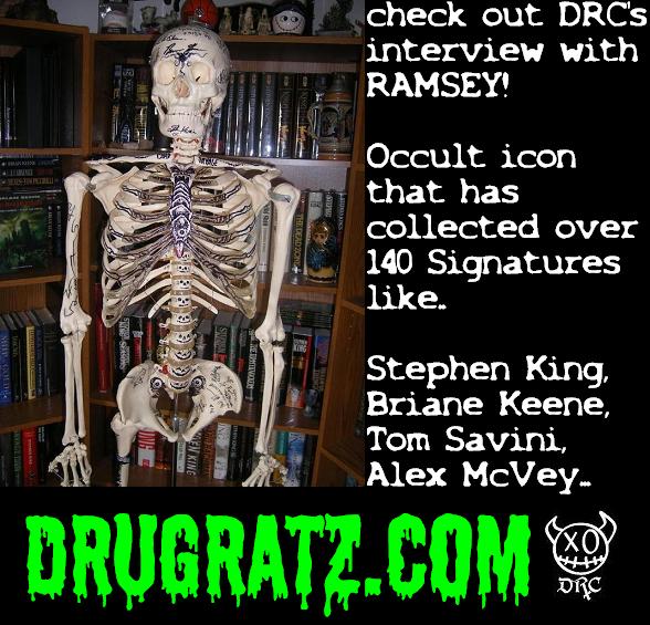 Ramsey the Skeleton has been signed by over 140 horror icons. Read the interview and see pictures at drugratz.com