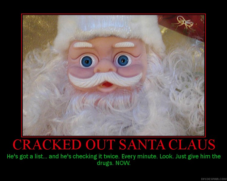Demotivational Poster of Santa Claus after a hard night in the workshop