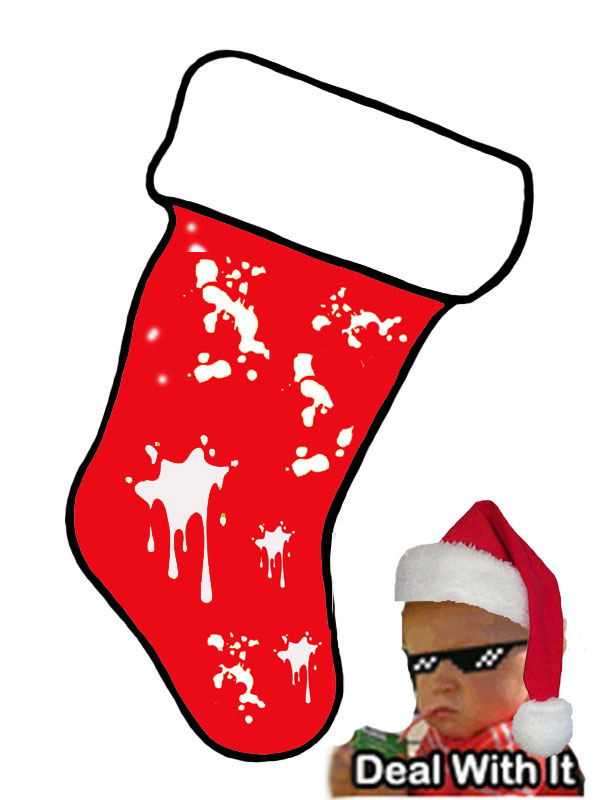 Dookie's stocking "sticks" to the chimney with care!