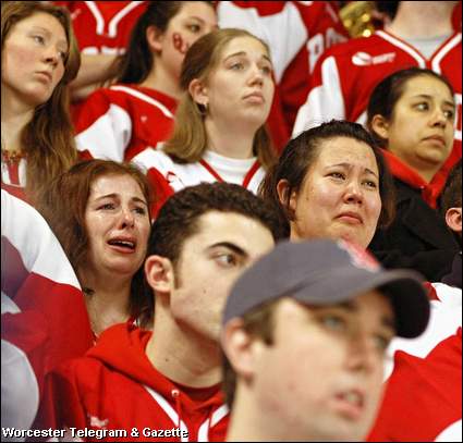 BU Fanboys crying all over their hockey jerseys as their team is smoked by BC 5-0 in Worcester to end their season in the 2006 NCAA tournament.