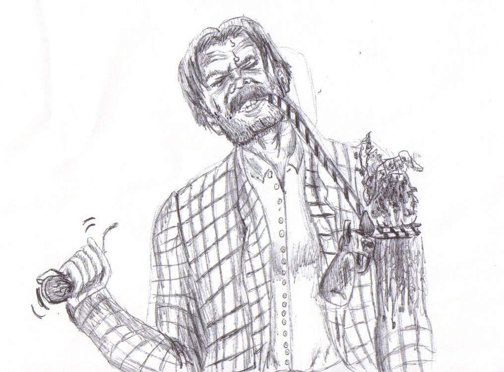 I started writing a story about a detective and did this drawing. He gets his arm blasted with a shotgun and has to use his tie as a tourniquet. 