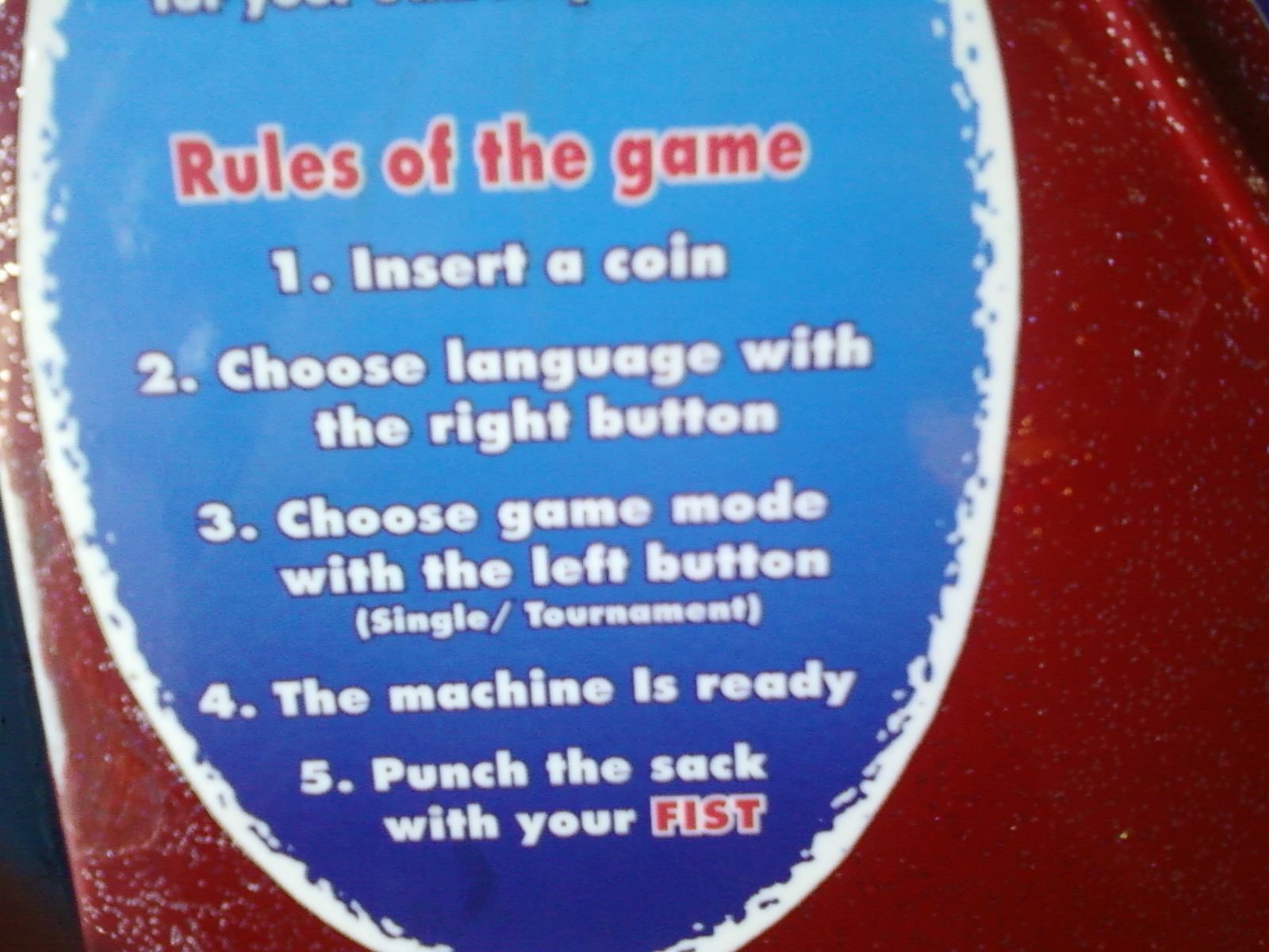 These are funny directions on a game where you punch a boxing bag to see how hard you can punch.