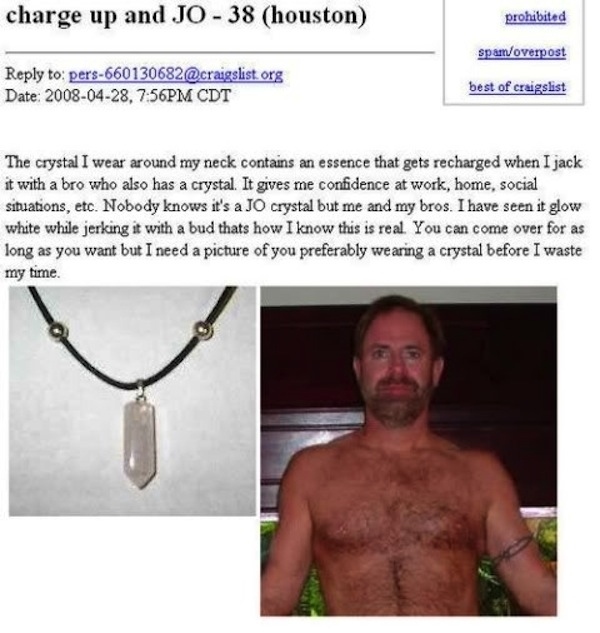 jo crystal - charge up and Jo 38 houston prohibited spamoverpost to pers660130682.org Date , Pm Cdt best of craigslist The crystal I wear around my neck contains an essence that gets recharged when I jack it with a bro who also has a crystal. It gives me 