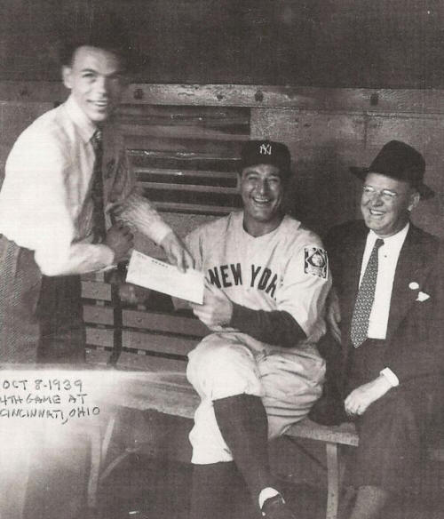 Frank Sinatra asks Lou Gehrig for an autograph in 1939.