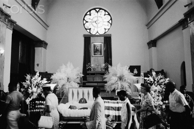 Mourners pay their respect to slain civil rights leader, Medgar Evars in 1963.  His killer was finally convicted in 1994.
