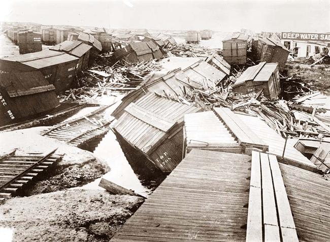 The aftermath of the Great Hurricane of 1900 which killed an estimated 8,000 people in Galveston, Texas.