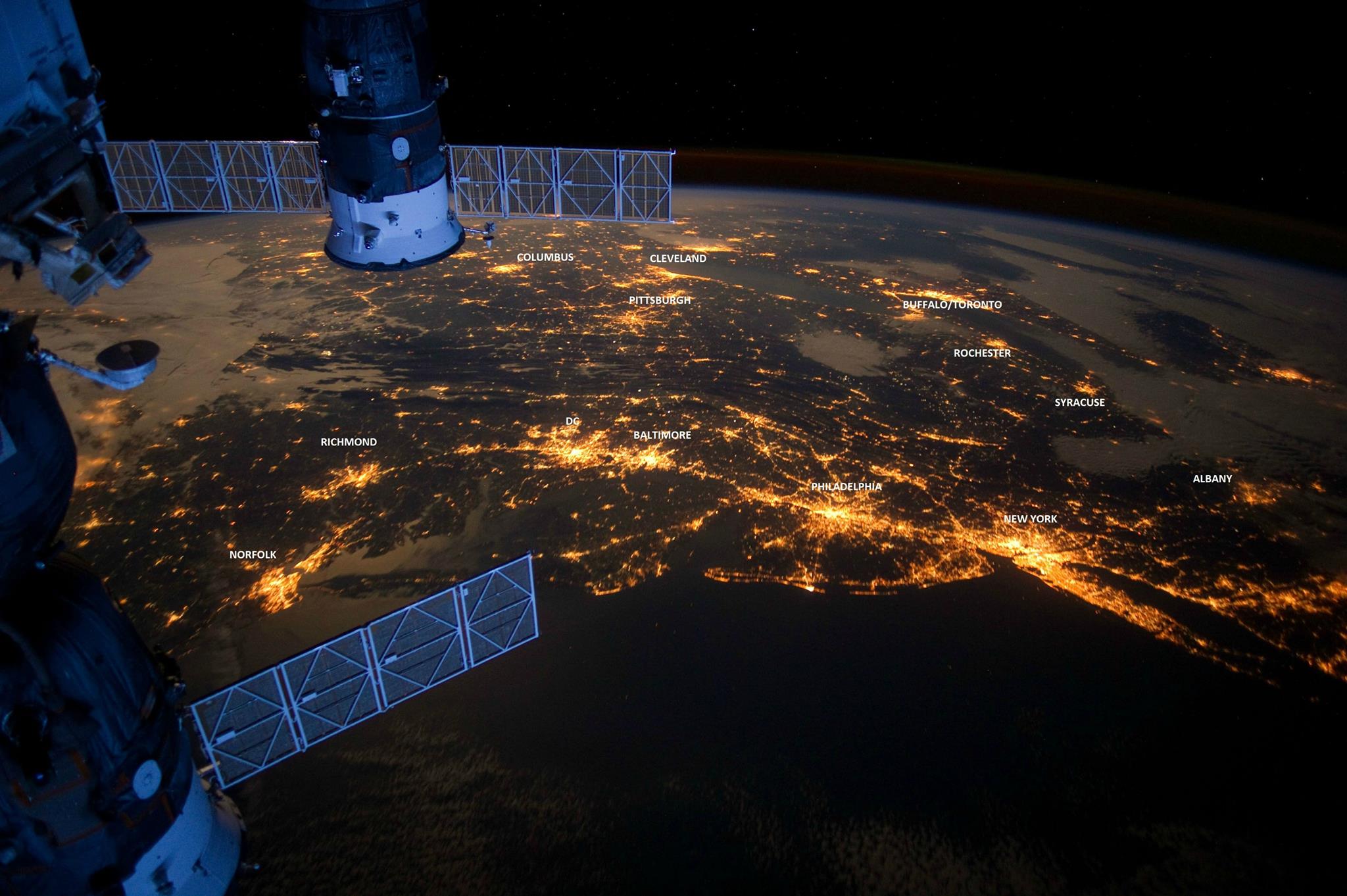 The U.S. Mid-Atlantic Coast at night from the International Space Station.