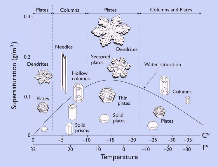 The structure of a snowflake is a function of temperature and humidity.