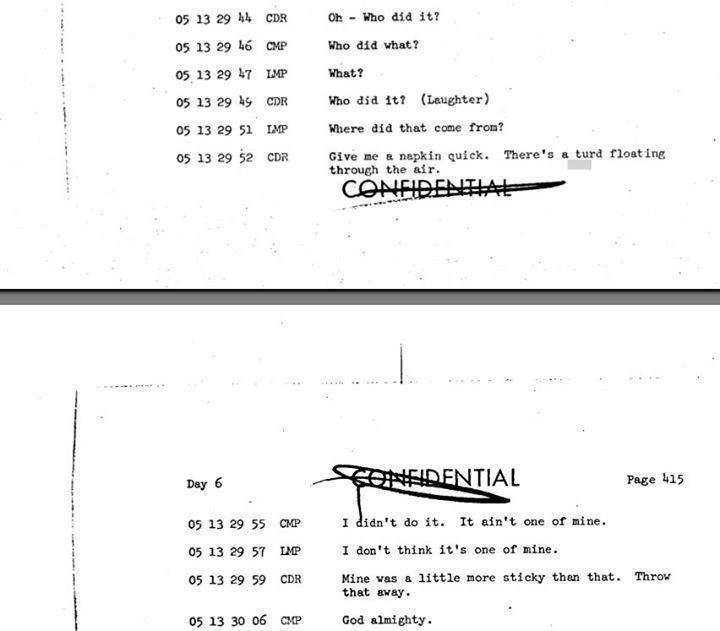This is the actual transcription of the Apollo 10 flightcrew communications as recorded on the command module CM. This particular section describes a moment when the crew have to deal with an unexpected intruder...