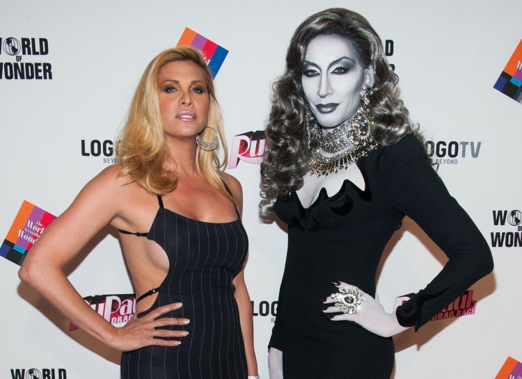 Here's the use of makeup to create the appearance of a grayscale look. That is drag performer Detox posing alongside actress Candis Cayne in this unedited photo.