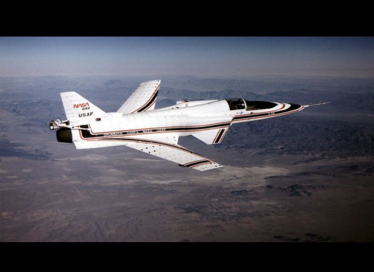 X-29 - Apparently wings don't HAVE to point backwards. This was a NASA technology demonstration craft used mostly in the late 1980's.