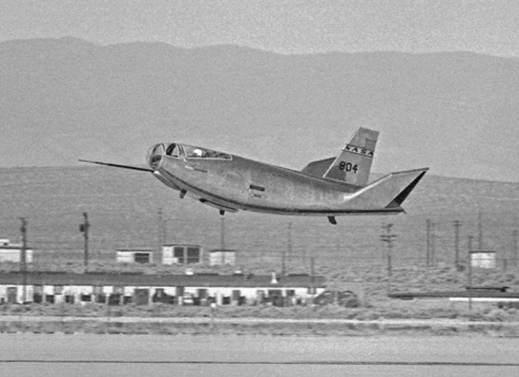 HL-10 - Another 'lifting body' aircraft designed by NASA in the late '60s. It has a needle fora  nose and a weird body shape that almost looks like wings, but isn't quite.