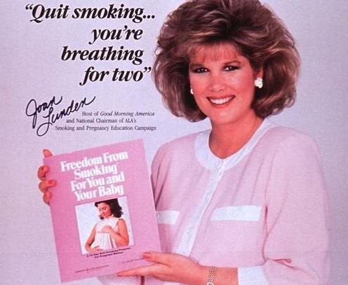 1980s smoking - "Quit smoking... you're breathing for two' Gounden w Host of Good Morning merick 10 d National airman of Alad Smoking and Pregang doction Campaign Freedom From oline Oronan Your Baby