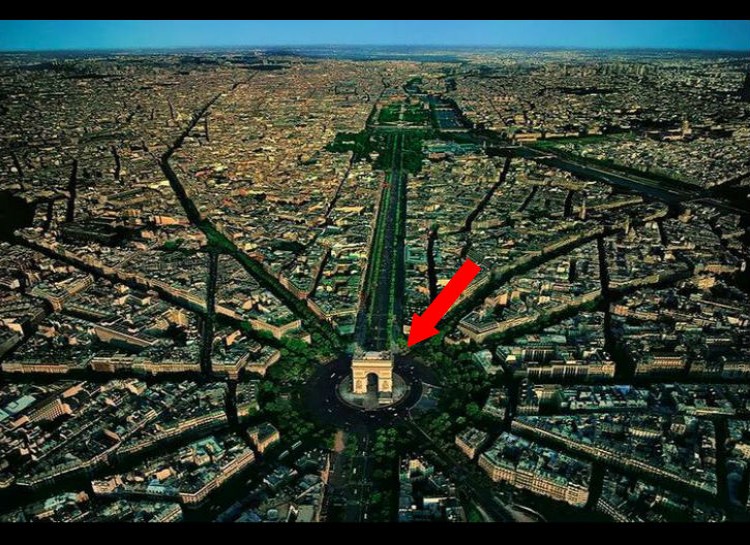 The Arc de Triomphe is situated as a sort of centerpiece to Paris.