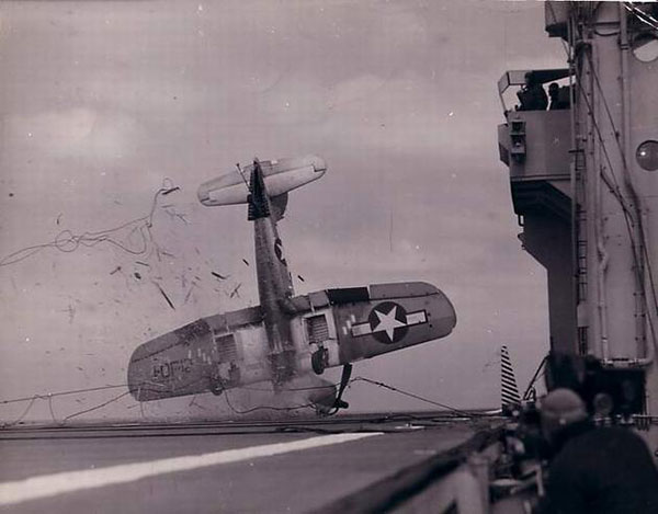 An aircraft crash on board during World War II