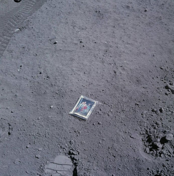 Apollo 16 astronaut Charles Duke left this family photo behind on the moon in 1972.