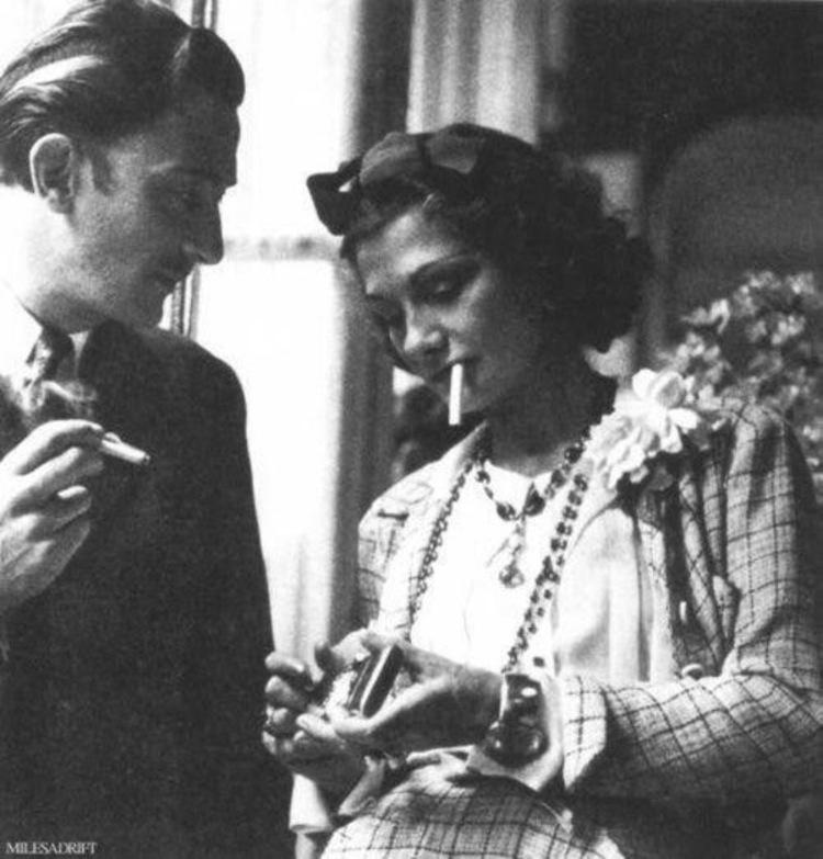 Coco Chanel sharing a smoke with Salvador Dali in 1938