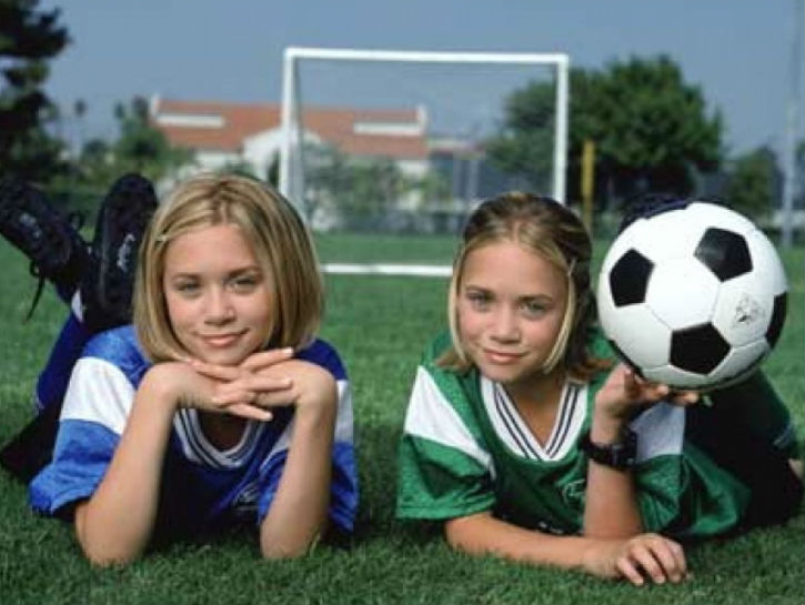 "SWITCHING GOALS" (1999)
The reviews gathered totally panned the G-rated comedies that the Olsen twins banked on, as one wrote, "so horrific are the Olsen flicks that their only logical use could be as "bad-behavior deterrents" (As in: "Behave yourself or I'll put on that Olsen twins movie!")"