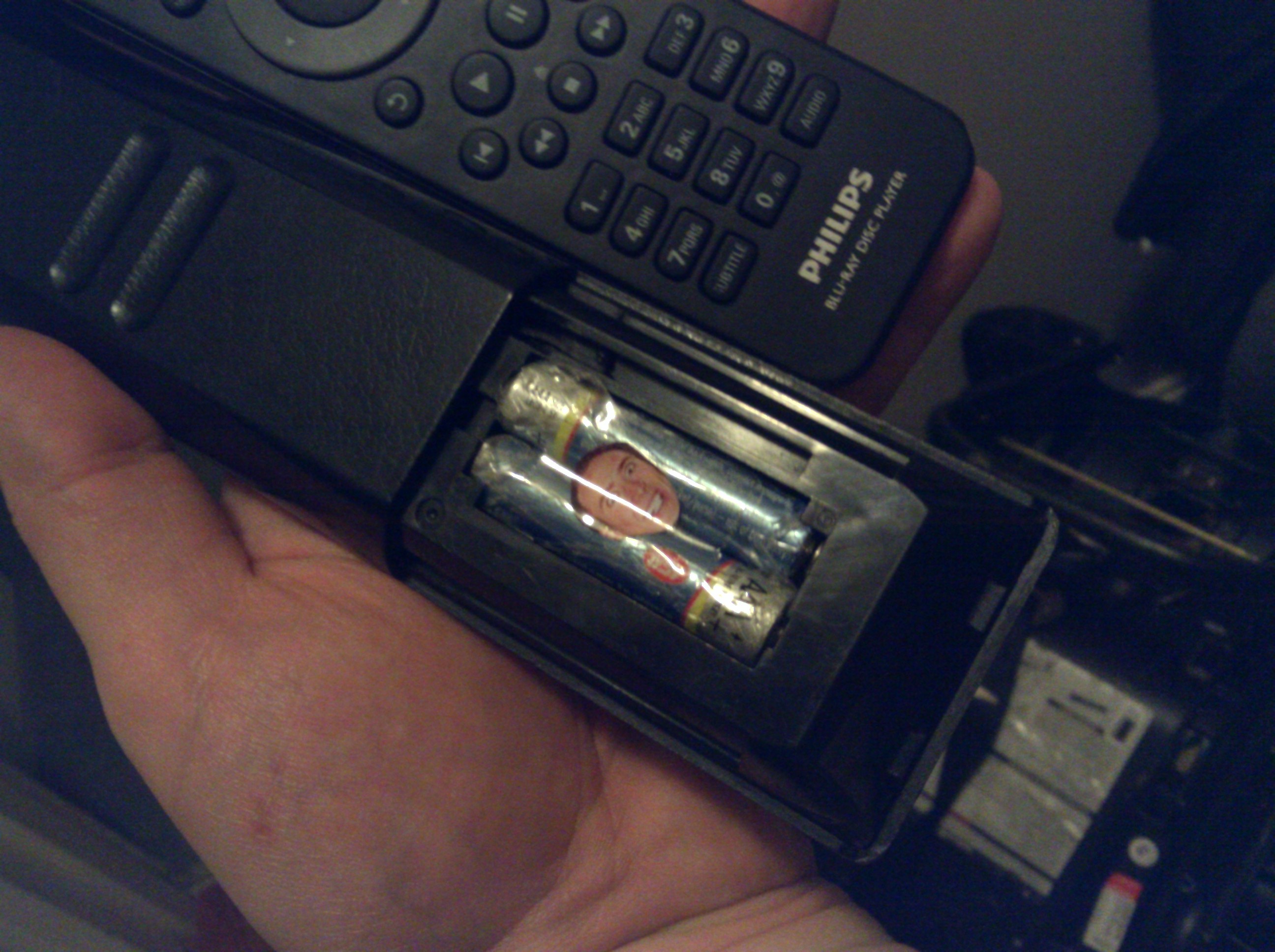 He couldn't work out why the remote wasn't working. We had wrapped the batteries in tape as well