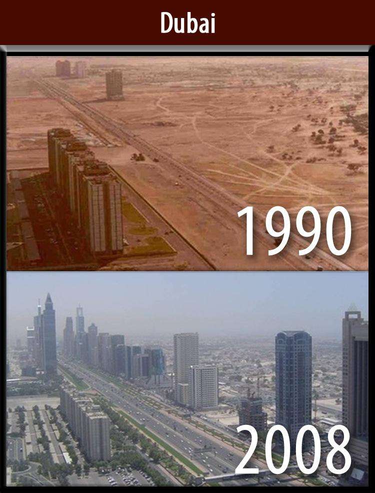 Dubai in 1990 Above Dubai, from the Same Perspective, in 2008