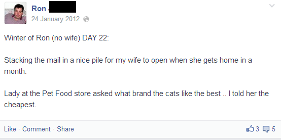 Husband Documents Vacation From Wife On Facebook