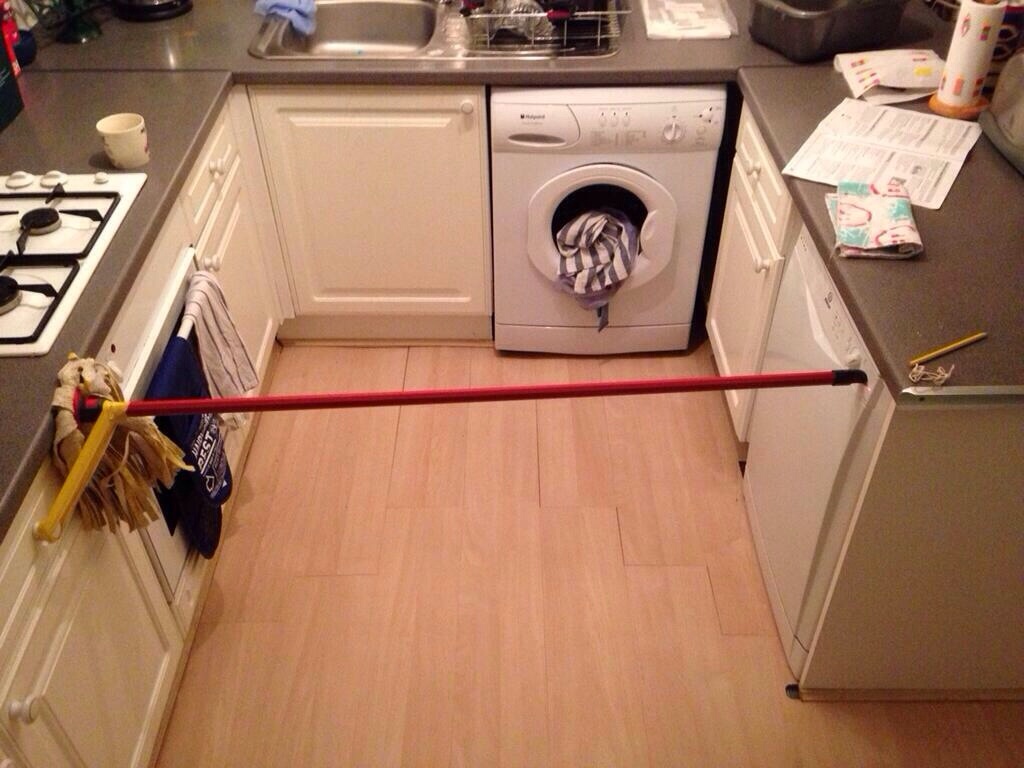 The button on your dishwasher is broken? Fetch your mop.
