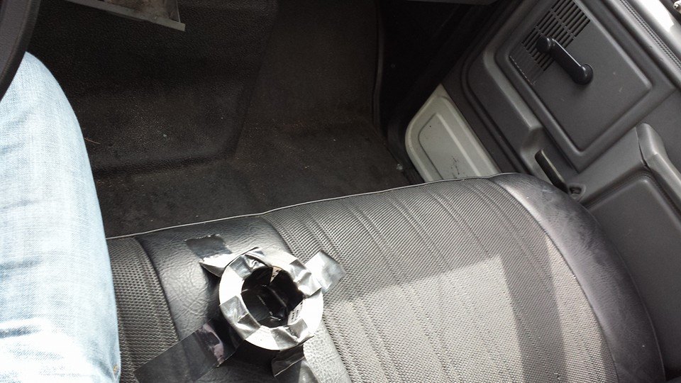 Wanted to install a cup holder on the bench seating of your vehicle? Duct tape and more duct tape. The wonders of Duct tape.